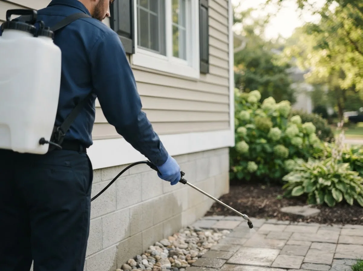 Pest control technician inspecting a home in Coal City, IN